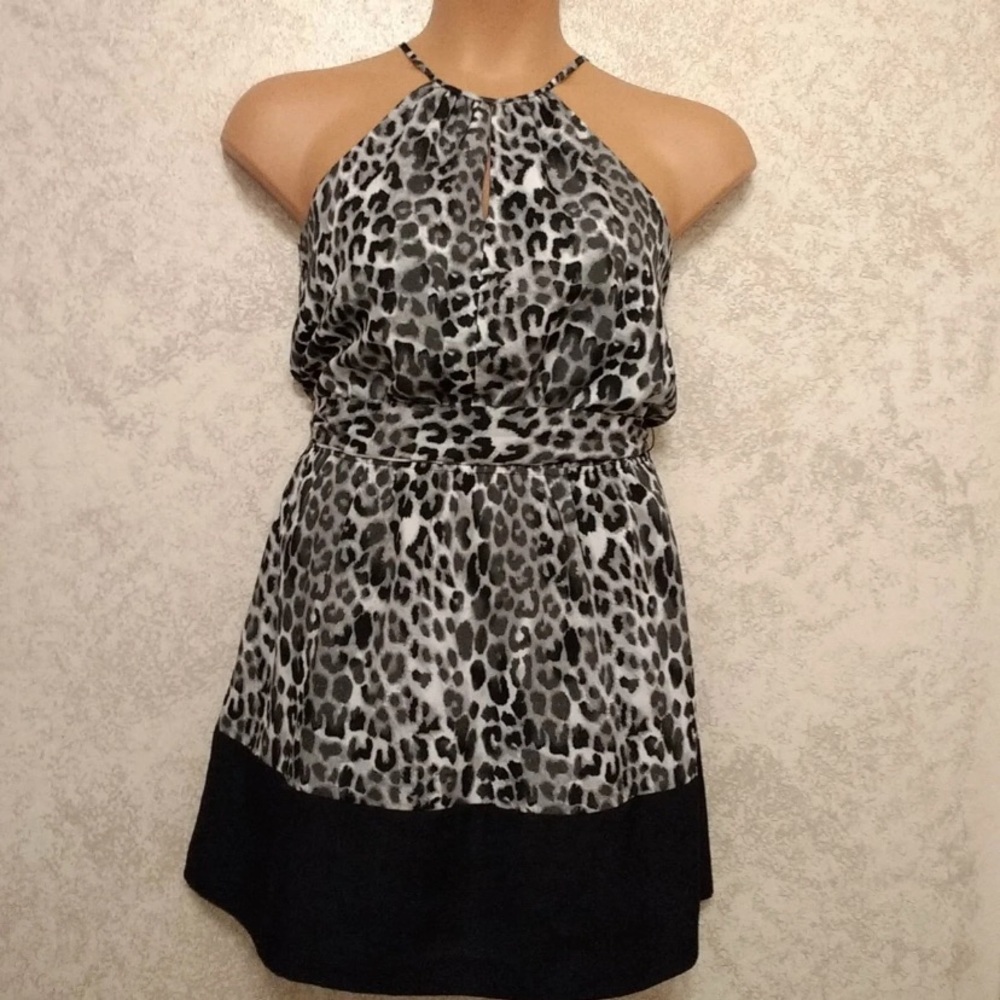 Express Black and White Leopard Print Midi Halter Dress